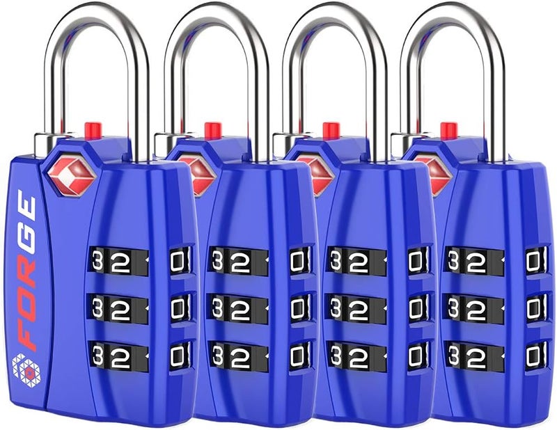 Forge TSA Luggage Combination Lock - Open Alert Indicator, Easy Read Dials, Alloy Body- Ideal for Travel, Lockers, Bags (Blue 4Pk) - Image 1